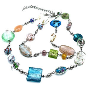 Vintage Murano Sommerso Glass Station Necklace Multicolor Unusual